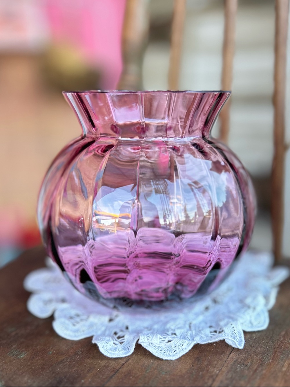 Pilgrim Glass CRANBERRY RIBBED
BALL VASE 5" - Picture 5 of 9